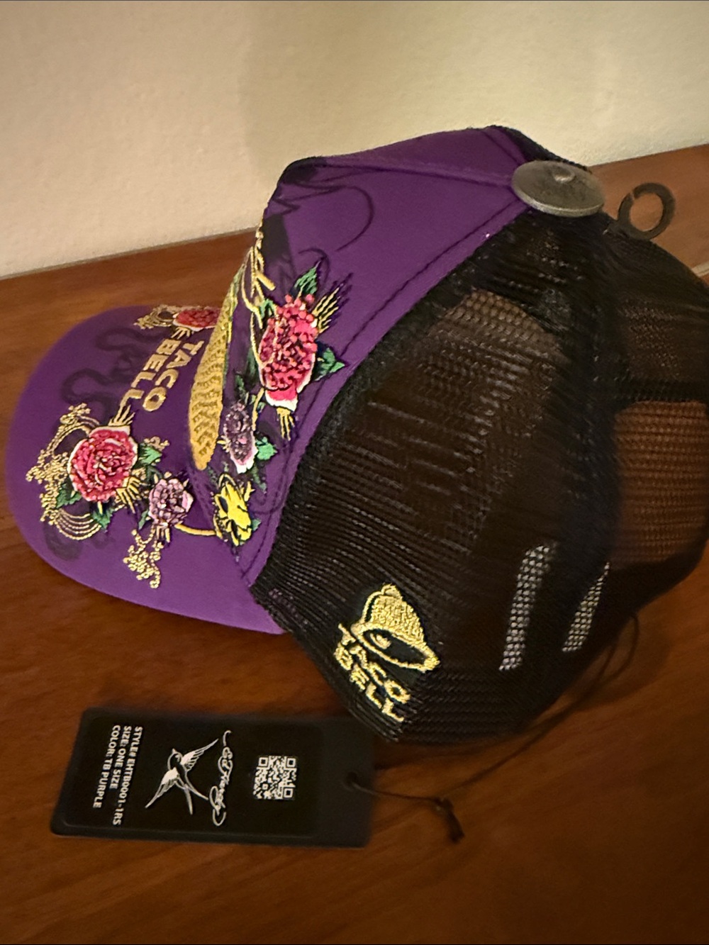 Ed Hardy Purple and Gold Embellished Trucker Hat - Picture 4 of 4